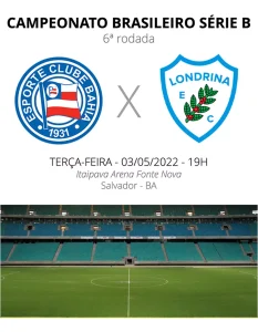 Bahia x Londrina. Hoje tem show na Fonte Nova